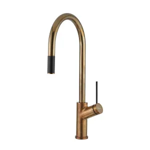 Vilo Sink Mixer Pull Out/Pull Down Gooseneck 210 Natural Brass by Oliveri, a Kitchen Taps & Mixers for sale on Style Sourcebook