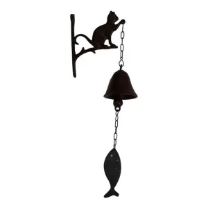 Fishing Cat Cast Iron Wall Mount Wind Chime by Mr Gecko, a Doorbells for sale on Style Sourcebook