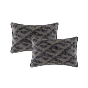 Cloud Linen Lulu Embroidered Cotton Grey 33x55cm Twin Pack Polyester Filled Cushion by null, a Cushions, Decorative Pillows for sale on Style Sourcebook
