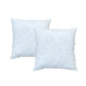 Cloud Linen Olena Embroidered Cotton Chenille White 45x45cm Twin Pack Feather Filled Cushion by null, a Cushions, Decorative Pillows for sale on Style Sourcebook