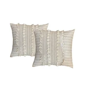 Cloud Linen Indira Embroidered Cotton Natural 45x45cm Twin Pack Polyester Filled Cushion by null, a Cushions, Decorative Pillows for sale on Style Sourcebook