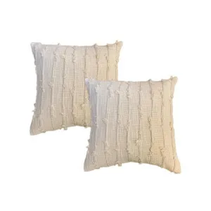 Cloud Linen Henna Embroidered Cotton Natural 45x45cm Twin Pack Polyester Filled Cushion by null, a Cushions, Decorative Pillows for sale on Style Sourcebook