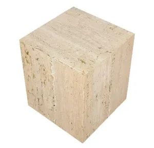 Travis Travertine Side Table - 38 x 38 x 45 cm by Elme Living, a Side Table for sale on Style Sourcebook