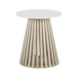Mia Marble & Timber Slat Round Side Table by Coast To Coast Home, a Side Table for sale on Style Sourcebook