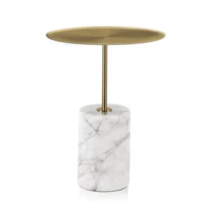 Pravina 45 cm Brushed Gold Side Table - Carrara Marble by Interior Secrets - AfterPay Available by Interior Secrets, a Side Table for sale on Style Sourcebook