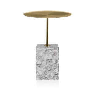 Kelvin 45 cm Brushed Gold Side Table - Faceted Granite Marble by Interior Secrets - AfterPay Available by Interior Secrets, a Side Table for sale on Style Sourcebook