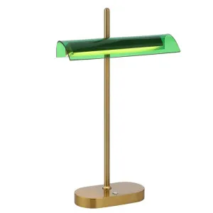 Lyman Dimmable LED Touch Bankers Lamp, Antique Gold / Green by Telbix, a Desk Lamps for sale on Style Sourcebook
