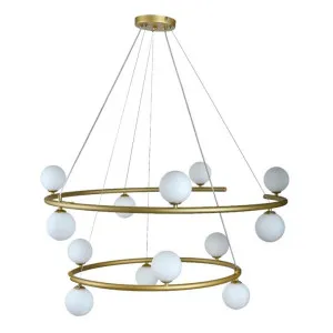 Ovaria Iron & Glass Tiered Pendant Light, Gold / Opal by Telbix, a Pendant Lighting for sale on Style Sourcebook
