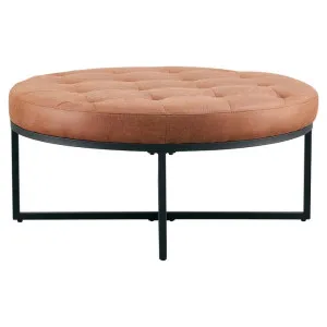 Collserola Leather Look Fabric & Steel Round Ottoman, Buff by Dodicci, a Ottomans for sale on Style Sourcebook