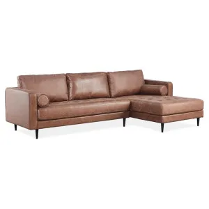 Collserola Leather Look Fabric Corner Sofa, 2 Seater with RHF Chaise, Saddle Brown by Dodicci, a Sofas for sale on Style Sourcebook