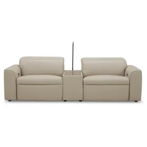 Norre Leather Electric Recliner Home Theatre Sofa, 2 Seater with Console, Beige by Dodicci, a Sofas for sale on Style Sourcebook