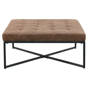 Collserola Leather Look Fabric & Steel Square Ottoman, Saddle Brown by Dodicci, a Ottomans for sale on Style Sourcebook