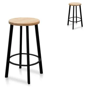 Set of 2 - James 65cm Bar Stool - Natural Timber Seat and Black Frame by Interior Secrets - AfterPay Available by Interior Secrets, a Bar Stools for sale on Style Sourcebook