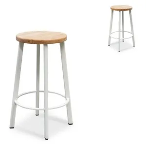 Set of 2 - James 65cm Natural Timber Seat Bar Stool - White Frame by Interior Secrets - AfterPay Available by Interior Secrets, a Bar Stools for sale on Style Sourcebook