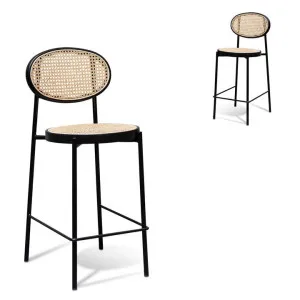 Set of 2 - Lesley 65cm Natural Rattan Bar Stool - Black by Interior Secrets - AfterPay Available by Interior Secrets, a Bar Stools for sale on Style Sourcebook