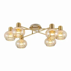 Marbell Iron & Glass Flush Mount Ceiling Light, 6 Light, Antique Brass / Amber by Telbix, a Spotlights for sale on Style Sourcebook