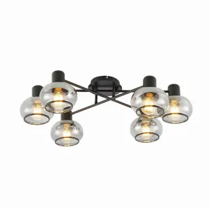 Marbell Iron & Glass Flush Mount Ceiling Light, 6 Light, Black / Smoke by Telbix, a Spotlights for sale on Style Sourcebook