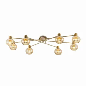 Marbell Iron & Glass Flush Mount Ceiling Light, 8 Light, Antique Brass / Amber by Telbix, a Spotlights for sale on Style Sourcebook