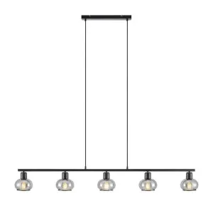 Marbell Iron & Glass Bar Pendant Light, 5 Light, Black / Smoke by Telbix, a Pendant Lighting for sale on Style Sourcebook
