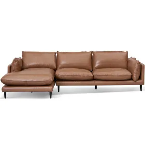 Brighton 4 Seater Left Chaise Leather Sofa - Caramel Brown by Calibre Furniture, a Sofas for sale on Style Sourcebook