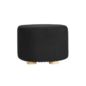 La Bella Black Fabric Ottoman Round Wooden Leg Foot Stool by Kid Topia, a Kids Sofas & Chairs for sale on Style Sourcebook