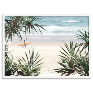 Wategos Beach Byron Surfer - Art Print by Print and Proper, a Prints for sale on Style Sourcebook