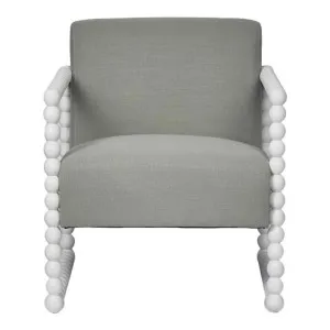 Bobbin Fabric & Oak Timber Armchair, White / Seafoam by Florabelle, a Chairs for sale on Style Sourcebook
