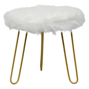 Orrin Faux Fur Footstool, White by Want GiftWare, a Stools for sale on Style Sourcebook
