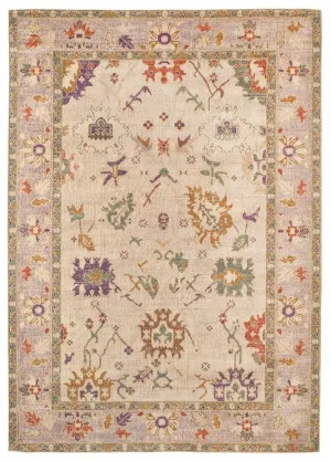 Olivia Boho Traditional Beige Purple and Coral Rug by Miss Amara, a Contemporary Rugs for sale on Style Sourcebook