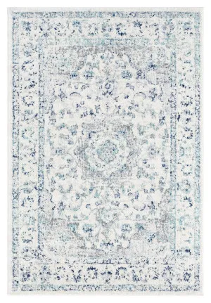 Noor Blue and Ivory Traditional Distressed Rug by Miss Amara, a Persian Rugs for sale on Style Sourcebook