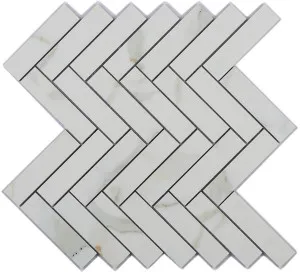 Euromarmo Calacatta Gold Herringbone Polished Glaze Mosaic Tile by Beaumont Tiles, a Mosaic Tiles for sale on Style Sourcebook