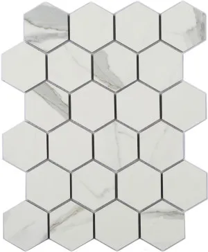 Euromarmo Statuario Venato Hexagon White Polished Glaze Mosaic Tile by Beaumont Tiles, a Mosaic Tiles for sale on Style Sourcebook