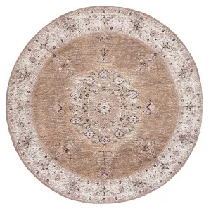 Olive Caramel Brown Traditional Medallion Round Rug by Miss Amara, a Persian Rugs for sale on Style Sourcebook