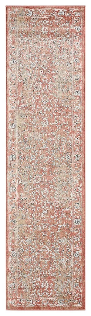 Yolanda Peach Terracotta Transitional Floral Motif Runner Rug by Miss Amara, a Persian Rugs for sale on Style Sourcebook