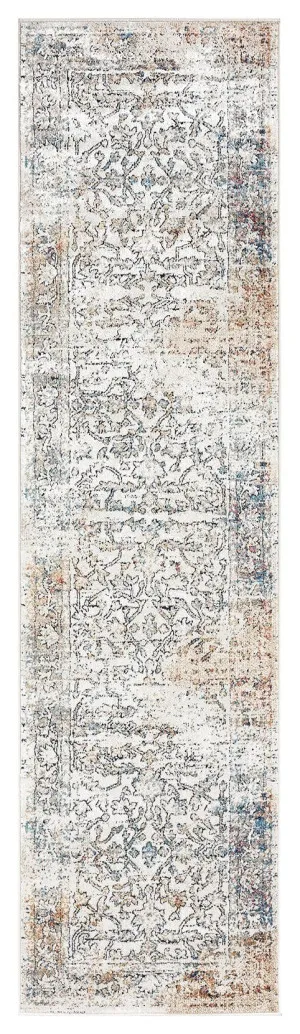 Constance Beige And Blue Distressed Floral Runner Rug by Miss Amara, a Persian Rugs for sale on Style Sourcebook