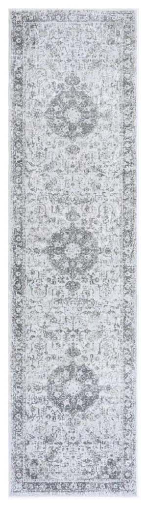 Cara Cream And Grey Transitional Medallion Runner Rug by Miss Amara, a Persian Rugs for sale on Style Sourcebook