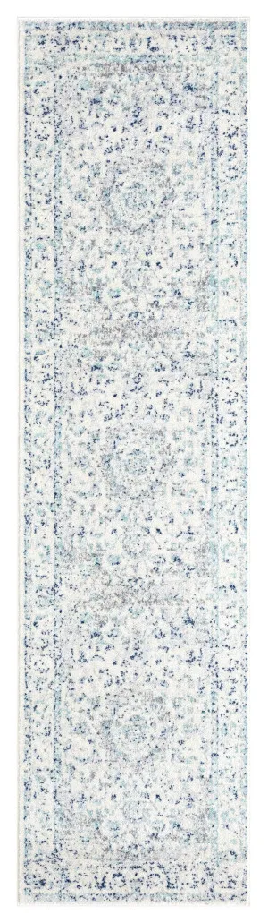 Noor Blue and Ivory Traditional Distressed Runner Rug by Miss Amara, a Persian Rugs for sale on Style Sourcebook