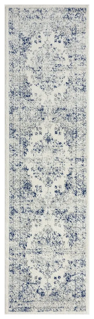 Ansa Navy Blue and Ivory Traditional Medallion Runner Rug by Miss Amara, a Persian Rugs for sale on Style Sourcebook