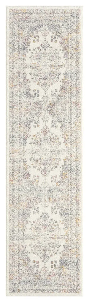 Aysha Pink Yellow and Grey Traditional Medallion Runner Rug by Miss Amara, a Persian Rugs for sale on Style Sourcebook