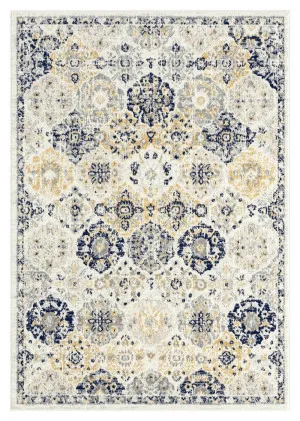 Priscilla Yellow and Navy Blue Floral Transitional Rug by Miss Amara, a Contemporary Rugs for sale on Style Sourcebook