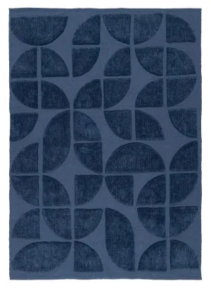 Rue Navy Blue Geometric Washable Wool Rug by Miss Amara, a Shag Rugs for sale on Style Sourcebook