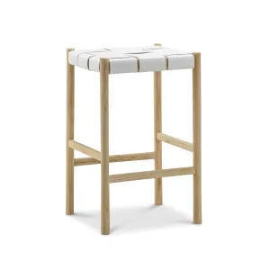 Wes 65cm Wide Leather Strap Barstool, White by L3 Home, a Bar Stools for sale on Style Sourcebook