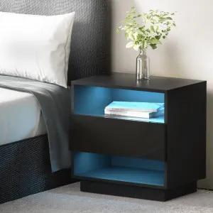 Artiss Bedside Table LED with 2 Shelves - HANA Black by Kid Topia, a Kids Storage & Toy Boxes for sale on Style Sourcebook