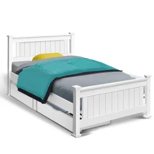 Artiss RIO Bed Frame Single Size Wooden with 2 Drawers White by Kid Topia, a Kids Beds & Bunks for sale on Style Sourcebook