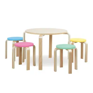 Home Master 5PCE Kids Wooden Table &amp; Coloured Stools Set Stackable Sturdy by Kid Topia, a Kids Chairs & Tables for sale on Style Sourcebook