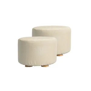 La Bella 2 Set Beige Fabric Ottoman Round Wooden Leg Foot Stool by Kid Topia, a Kids Storage & Toy Boxes for sale on Style Sourcebook