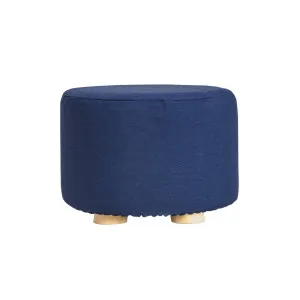 La Bella Dark Blue Fabric Ottoman Round Wooden Leg Foot Stool by Kid Topia, a Kids Storage & Toy Boxes for sale on Style Sourcebook