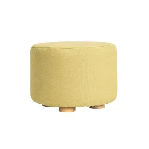 La Bella Mustard Yellow Fabric Ottoman Round Wooden Leg Foot Stool by Kid Topia, a Kids Storage & Toy Boxes for sale on Style Sourcebook