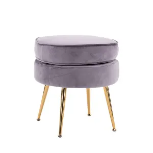 La Bella Grey Round Ottoman Foot Stool Velvet Fabric Metal Leg by Kid Topia, a Kids Storage & Toy Boxes for sale on Style Sourcebook