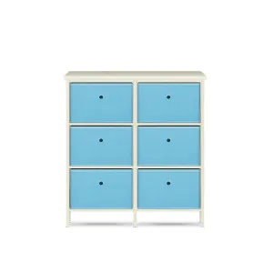 Home Master 6 Drawer Pine Wood Storage Chest Sky Blue Fabric Baskets 70 x 80cm by Kid Topia, a Kids Storage & Toy Boxes for sale on Style Sourcebook
